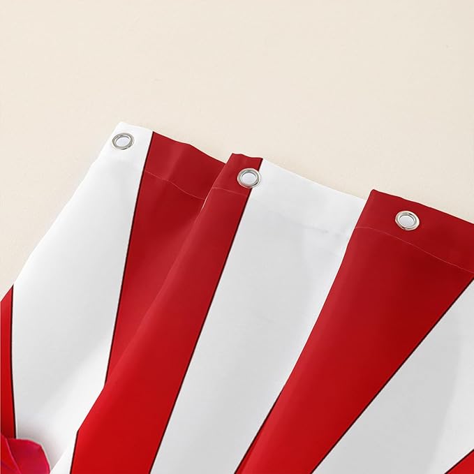 AILONEN Red Rose Hearts Print Shower Curtain for Bathroom, Romantic Flower Red and White Stripe Bathroom Decor 72" W*96" H Bath Curtain Polyester Waterproof Shower Curtain with 12 Hooks