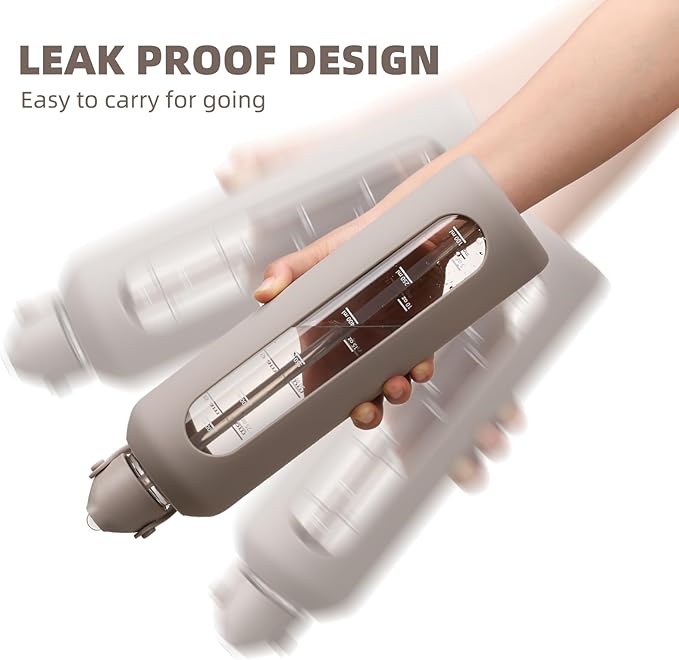 20 oz Glass Water Bottles with Straw Borosilicate Glass Water Bottle with Time Marker Motivational Water Bottles with Silicone Sleeve Leak Proof Reusable BPA Free