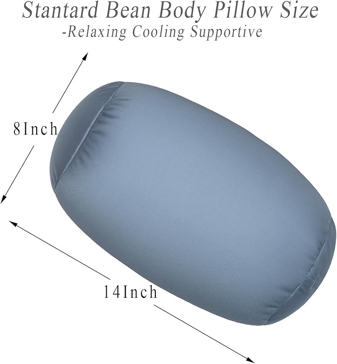 Microbead Body Pillow, Tube Microbead Bolster Bean Smooth Cool Pillow Neck Cervical Roll Pillow for Sleeping 7 x 12Inch Throw Travel Pillow (Cold Grey)
