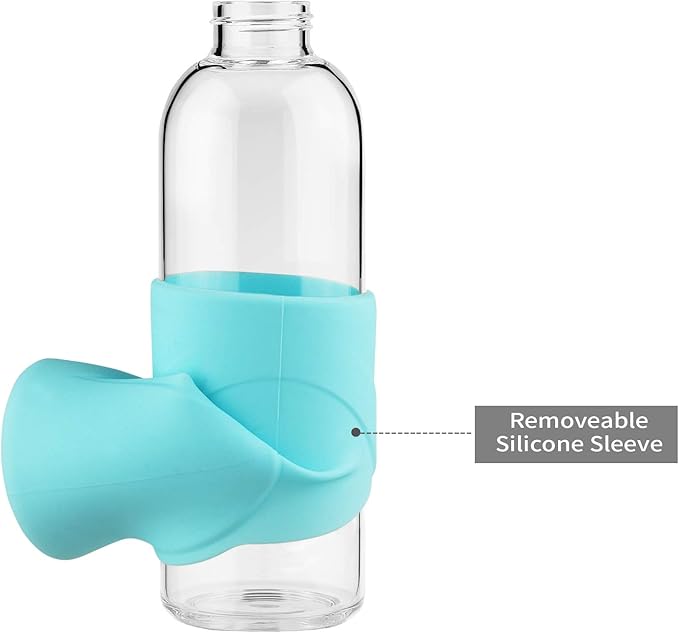 32 oz Borosilicate Glass Water Bottle BPA Free Reusable Glass Drinking Bottle with Silicone Sleeve and Stainless steel Lid