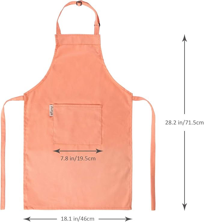 Kids Apron and Chef Hat Set-Adjustable Child Apron for Boys and Girls for Cooking Baking Light Orange