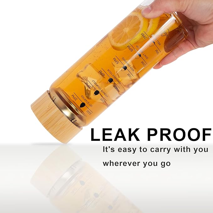 25oz Glass Water Bottle, Leak-Proof, with Stainless Steel Tea Infuser, BPA-Free, Suitable for Office, Car, Gym, and Travel, Reusable, for Hot and Cold Beverages (Circular-25oz)