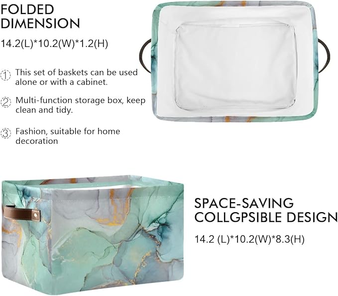 Green Tie Dye Storage Basket Fabric Storage Bin Laundry Baskets Marble Turquoise Foldable Storage Boxes Organizer Bag for Baby Cloth Dog Toy Book Storage Cubes Shelf Closet Basket 16×12×8 Inches