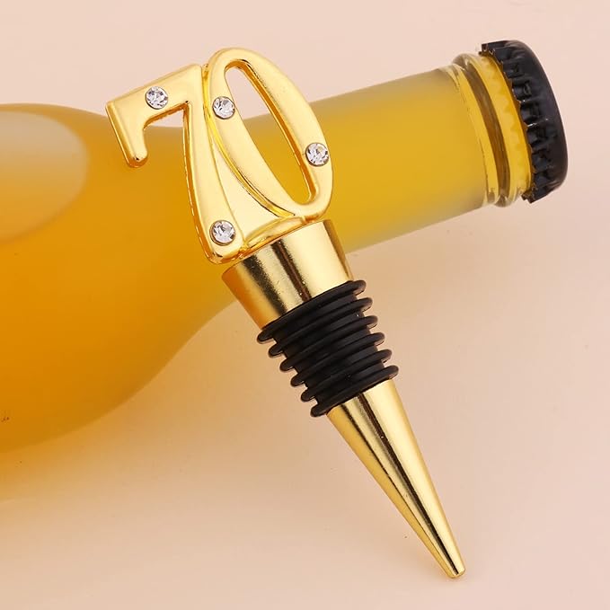 24-Pack 70 Wine Bottle Stopper for 70th Wedding Birthday Party Decoration 60 Years Old Wine Stopper Fun Gift for Wine Lovers (Gold 70th)