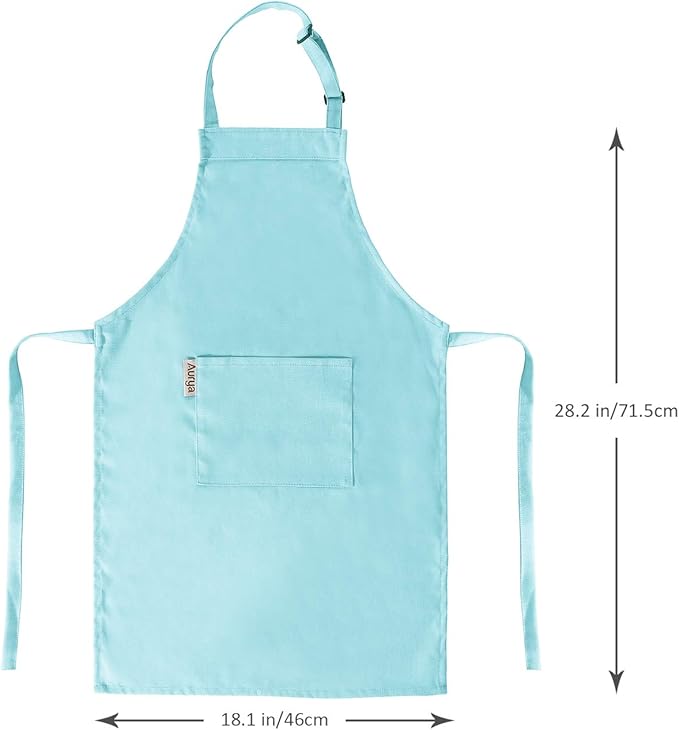 Kids Apron and Chef Hat Set-Adjustable Child Apron for Boys and Girls for Cooking Baking Light Blue