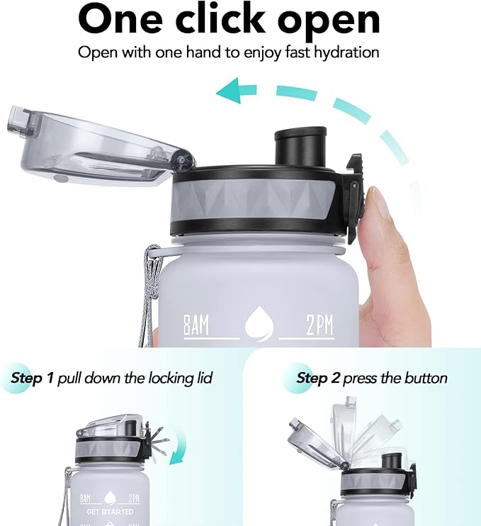 32oz/26oz Motivational Water Bottle with Time Marker & Fruit Strainer, Leak-proof BPA Free Non-Toxic 1l Bottle with Carrying Strap, Perfect for Fitness, Gym and Outdoor Sports, Plastic