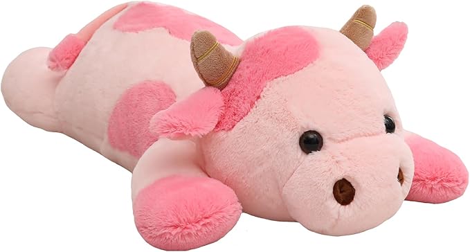 25.6 inch 5 lbs Cow Weighted Stuffed Animals, Large Weighted Plush Animal, Cute Plush Toy Pillow, Soft Kawaii Plushie Gifts for Adults, Kids, Boys and Girls(Pink)