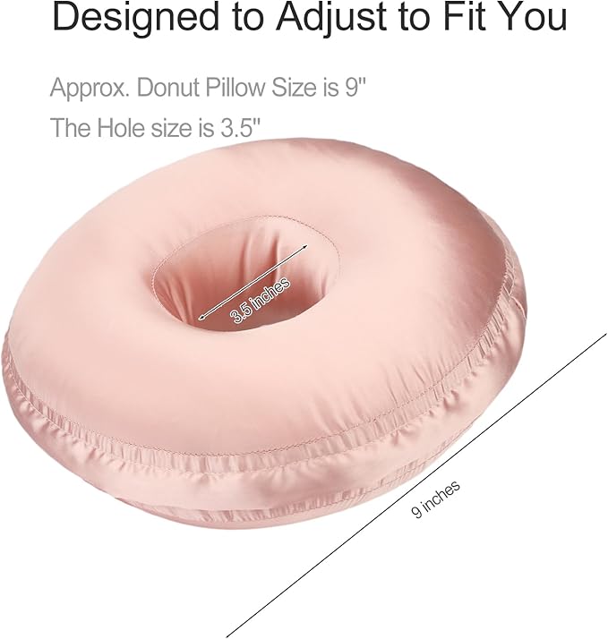 Silky Ear Piercing Pillows with Holes Removable Pillowcase Washable Donut Pillow for Ear Pain Side Sleeping Cartilage CNH Pressure Sore Tinnitus Headphones Relief Guard Protector Coral