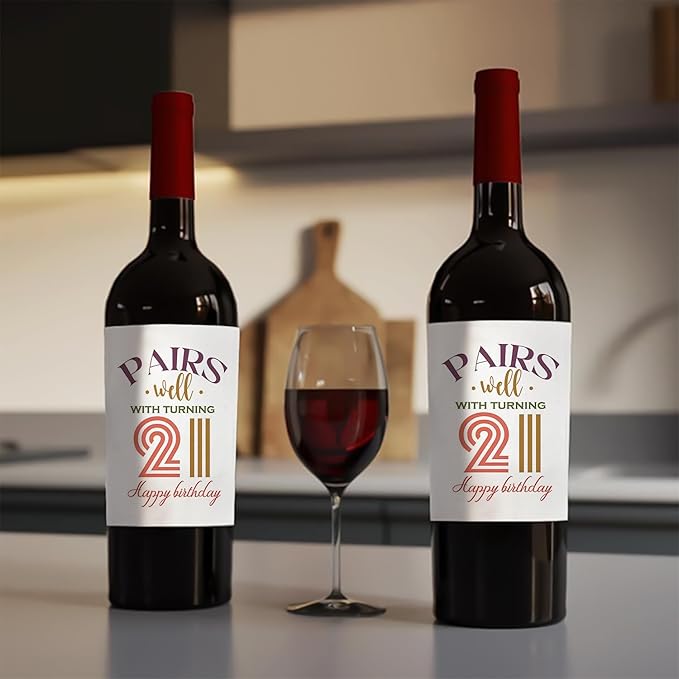 24Pcs 21st Birthday Gifts for Her Him Wine Labels, Happy 21st Birthday Party Decorations for Her Him Wine Bottle Labels, 21 Year Old Birthday Gifts for Her Women Men Wine Bottle Stickers