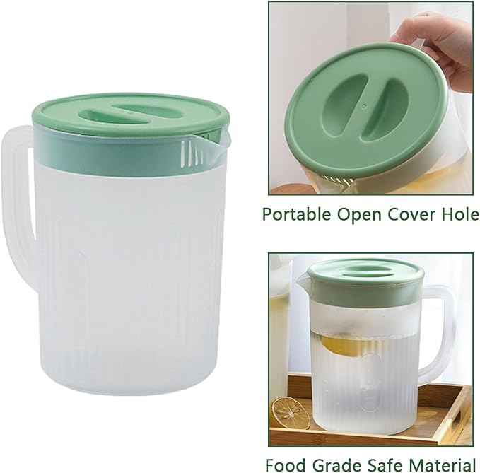 2.2 Liter Plastic Water Pitcher Large-Capacity Household Water Jug with Lid, Beverage Container for Hot Cold Juice Tea (Transparent green)