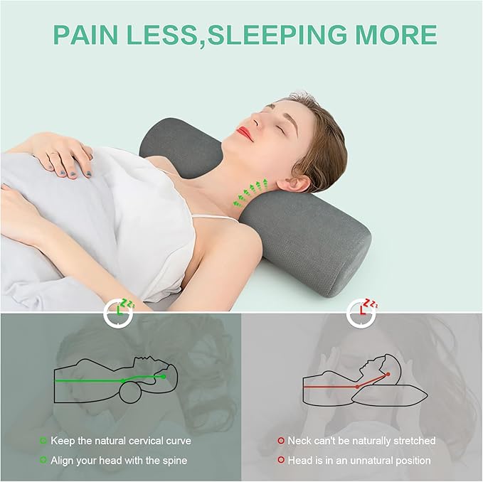 Cervical Neck Pillow, Roll Foam Pillows, Bolster Pillow, Round Neck Pillows Support for Sleeping | Bolster Pillow for Bed, Legs, Back and Yoga (Grey, 4")