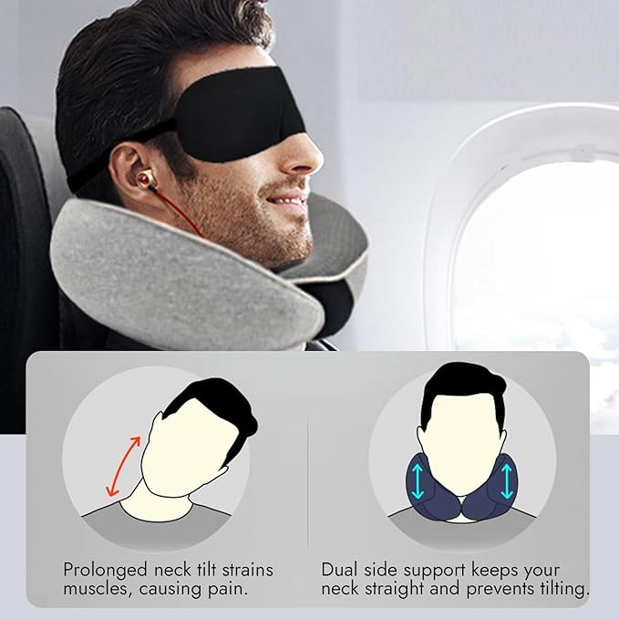 incemer® Premium Travel Pillows for Airplanes, Memory Foam Neck Pillow Airplane Pillow, Travel Neck Pillows for Airplanes, Head Support Soft Pillow for Sleeping Rest (Grey)