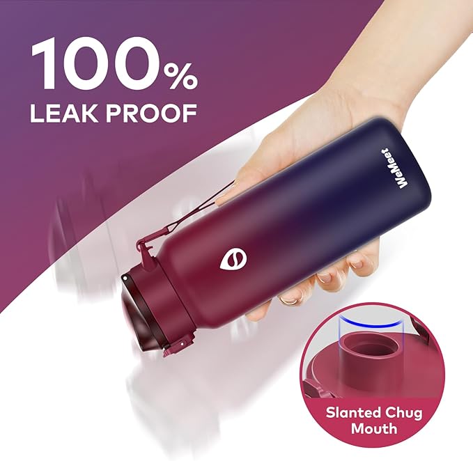 32oz Water Bottle with Removable Straw and Spout Lid Two Ways to Drink, 18/10 Stainless Steel Insulated Water Bottle, BPA-Free, Leak Proof, Double wall, for Sports, Gym