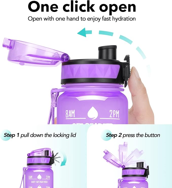 26oz Motivational Water Bottle with Time Marker & Fruit Strainer, Leak-proof BPA Free Non-Toxic Bottle with Carrying Strap, Perfect for Fitness, Gym and Outdoor Sports