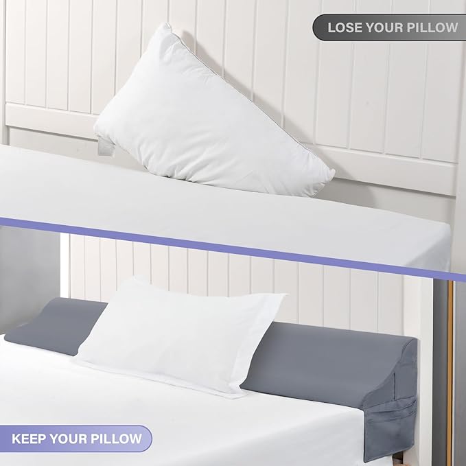 Vekkia Queen Size Bed Wedge Pillow for Headboard/Bed Wedge Gap Filler/Mattress Gap Filler/Wedge Pillow Headboard to Close The Gap (0-6") Between Your Headboard and Mattress, (Grey 60"x10"x7")