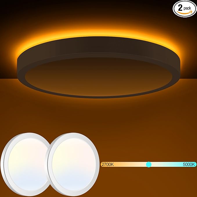 2PACK Flush Mount Ceiling Light Fixtures with Night Light - 3000K-4000K-6500K Flat led Lights for Room Ceiling,Ultra Thin Round White Ceiling Lights for Living Room,Bedroom,Kitchen,Bathroom,Hallway