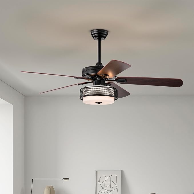 Alistair Matte Black Lighted Ceiling Fan Wooden 5-Blade with Remote