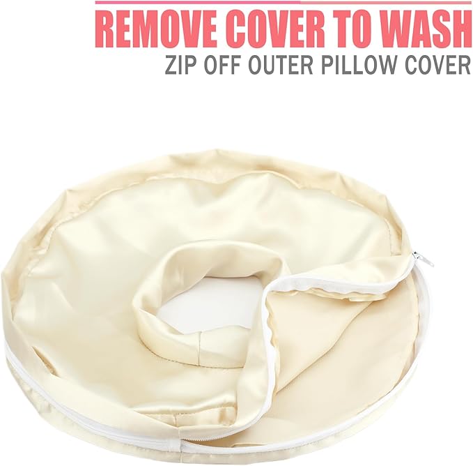 Washable Ear Piercing Pillowcase Luxury Satin Ear Hole Silky Pillowcase for Pierced Ear Side Sleepers Ear Inflammation Pressure Sore Pain Relief Support Neck Head Champagne