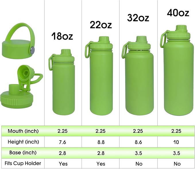 32oz Insulated Water Bottle ，Stainless Steel Sports Water Cup Flask with 2 Lids, Wide Mouth Travel Thermal Mug,Outdoor Sports Bottle（Lemon Green）