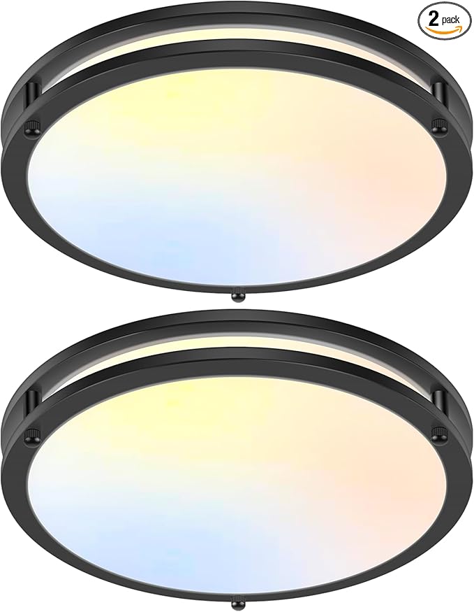 2-Pack 50W Dimmable Flush Mount Ceiling Lights, 16 Inch Black LED Ceiling Light with 5 Color Temperatures in One Selectable, 5400LM Modern Close to Ceiling Light Fixtures for Livingroom Dining Hallway