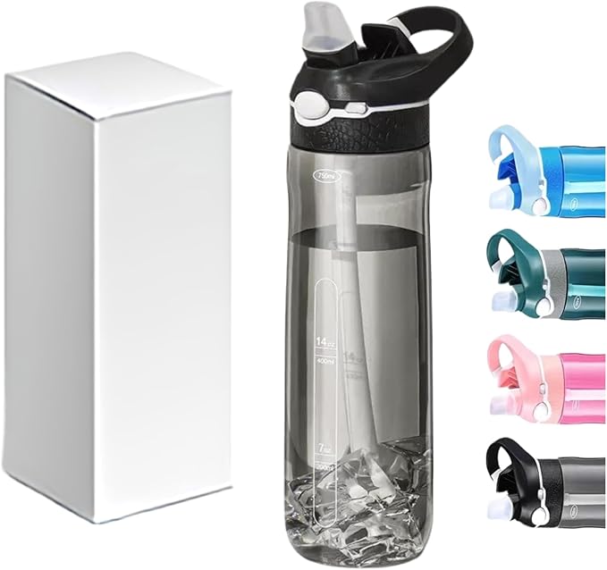 25oz Water Bottle with Clip Handle, Water Bottles with Locking Lid, Travel Plastic Water Bottle,Water Bottle with Straw, and Sports Tritan water bottle - Black