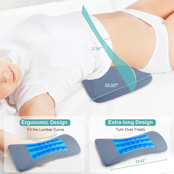 Gel Lumbar Support Pillow for Bed Relief Lower Back Pain-Cooling Memory Foam Back Pillow for Sleeping-Waist Sleep Cushion for Side& Back Sleepers-Wedge Bolster Pillow Bed Rest [US. Patent Design]
