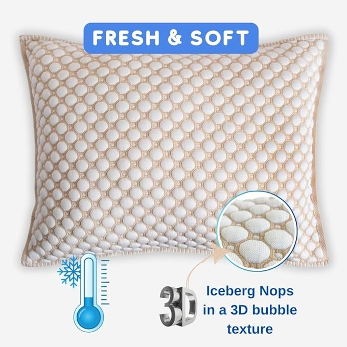 Refreshing Pillow for Hot Sleepers, 3D Knitted & Breathable, with Inside Pillow, 15"x23", Oekotex Class 1, Washable with Hidden Zipper, Innovative Cooling Yarn, No Gels Used (Beige)