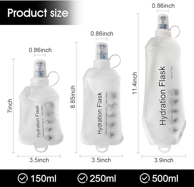 250ml Soft Flask, TPU Collapsible Soft Water Bottle for Hydration Pack, Running Vest, Folding Water Bottle for Hiking Cycling Climbing-1Pcs, White
