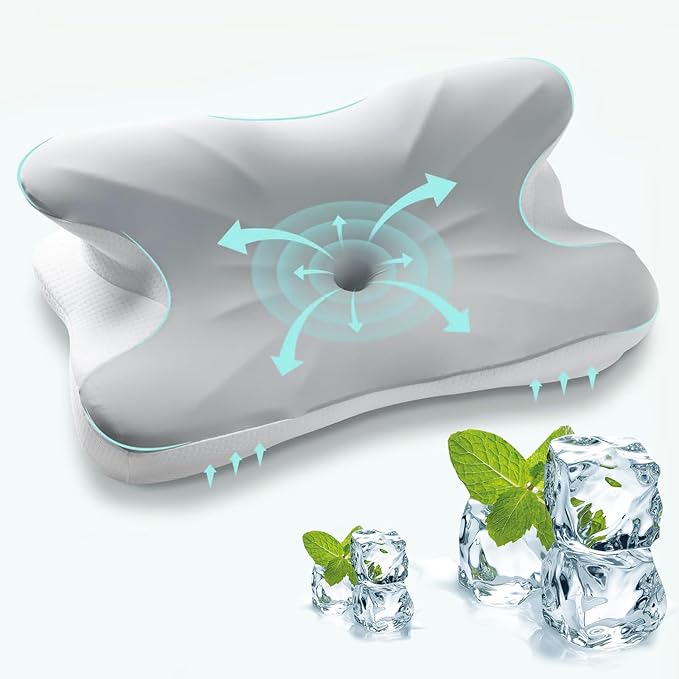 Cervical Neck Pillow for Pain Relief, Contour Memory Foam Pillows with Cooling Pillowcase, Neck Support Pillows for Sleeping, Ergonomic Orthopedic Pillow for Side, Back, Stomach Sleepers