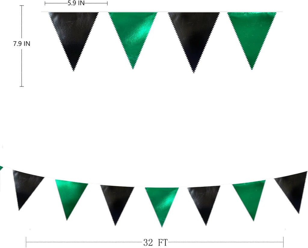 Black Green Party Decorations Metallic Fabric Triangle Pennant Banner Flag Bunting Garland for Video Game Soccer Birthday Graduations Wedding Bachelorette Halloween Outdoor Holiday Party Supplies