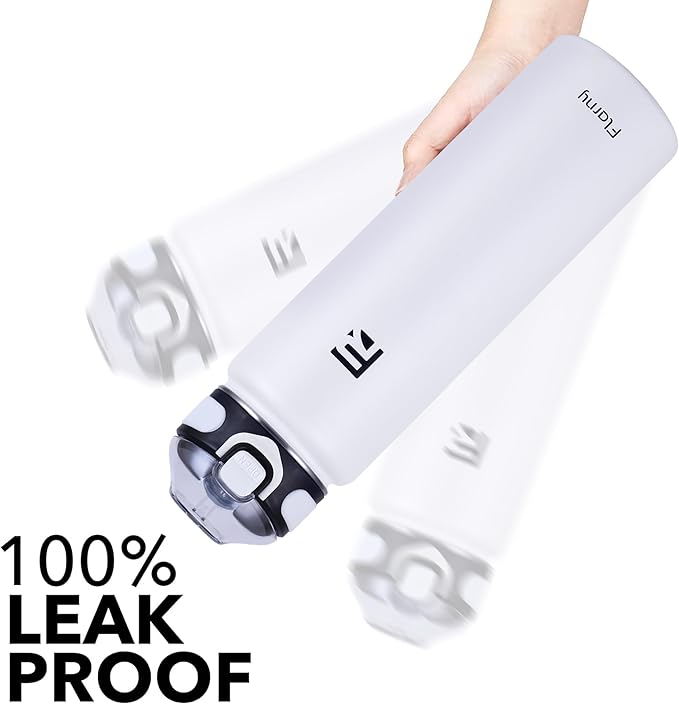 32 oz Insulated Water Bottle with Straw, Stainless Steel Metal Thermos Bottles, Durable Non-Slip Gradient Bottle with Strap for Sports and Travel, Leak Proof (White Matte)