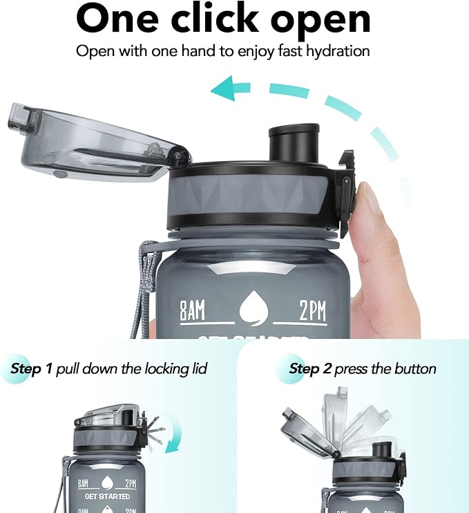 32oz/26oz Motivational Water Bottle with Time Marker & Fruit Strainer, Leak-proof BPA Free Non-Toxic 1l Bottle with Carrying Strap, Perfect for Fitness, Gym and Outdoor Sports, Plastic