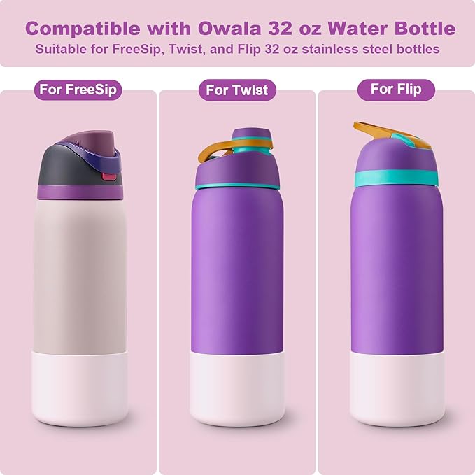 2PCS Silicone Water Bottle Boot for Owala 24oz 32oz 40oz, Anti-Slip Protective Sleeve Bottom Bumper Protector for FreeSip, Twist, and Flip Stainless Steel Water Bottles