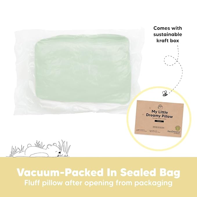 2-Pack Toddler Pillow - Soft Organic Cotton Toddler Pillows for Sleeping - 13X18 Small Pillow for Kids - Kids Pillows for Sleeping - Kids Pillow for Travel, School, Nap, Age 2 to 5 (Sage)