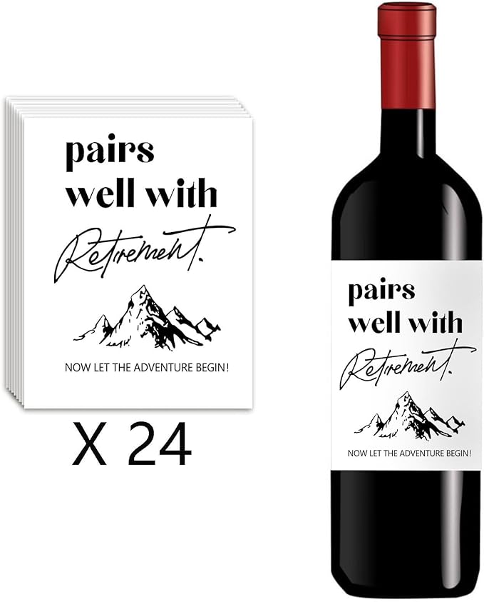 24Pcs Retirement Wine Bottle Stickers Pairs Well With Retirement Gift For Coworker Now Let The Adventure Begin Retirement Wine Label Wine Gift Retirement Party Decorations Supplies