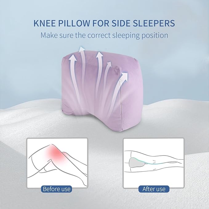 Knee Pillow for Side Sleepers - Leg Support Pillow for Sciatica Relief, Hip and Back Pain Alleviation, Spine Alignment with Adjustable Strap (Purple)