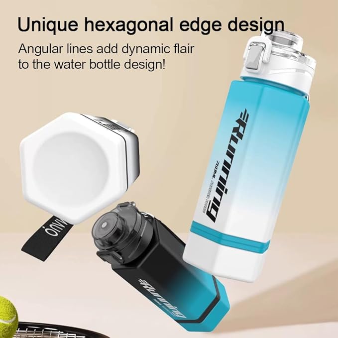 27 oz Hexagon Water Bottle, Wide Mouth Leak Proof Water bottles BPA-free Plastic Water Bottles Hexagonal Shape Water Bottle Reusable Water Bottle With Handle for Travel Fitness(Grey)