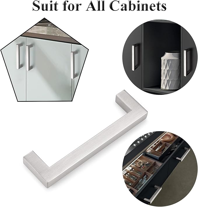 Probrico 4 Inch Satin Nickel Cabinet Pulls Stainless Steel, 10 Pack Door Cabinet Handles,Drawer Dresser Pull Knobs Kitchen Furniture Hardware for Cupboard Wardrobe,Total Lenght:4-1/2 Inch (114mm)