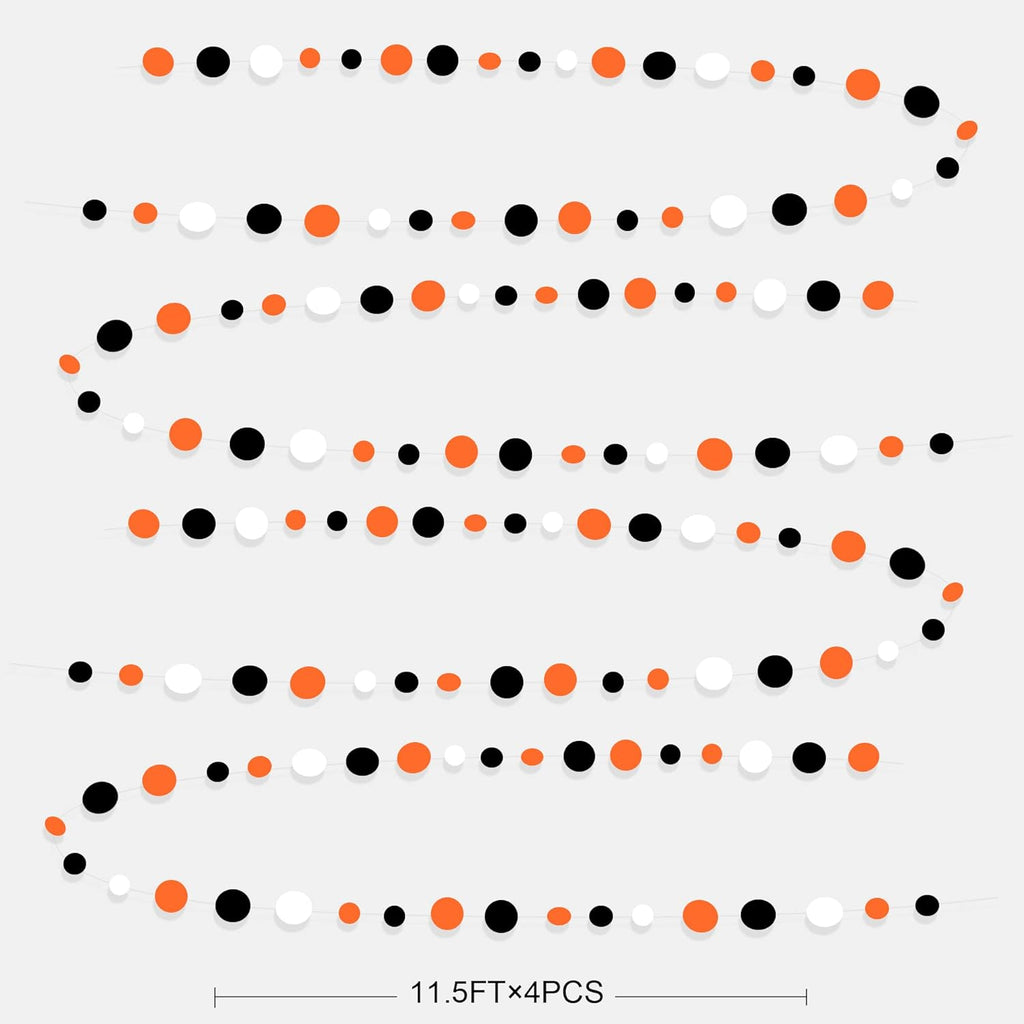 46Ft Orange Black Circle Dot Garland Black Orange and White Polka Dot Hanging Paper Streamer for Birthday Wedding Bridal Shower Baby Shower Fall Autumn Halloween Thanksgiving Party Decoration Supplies