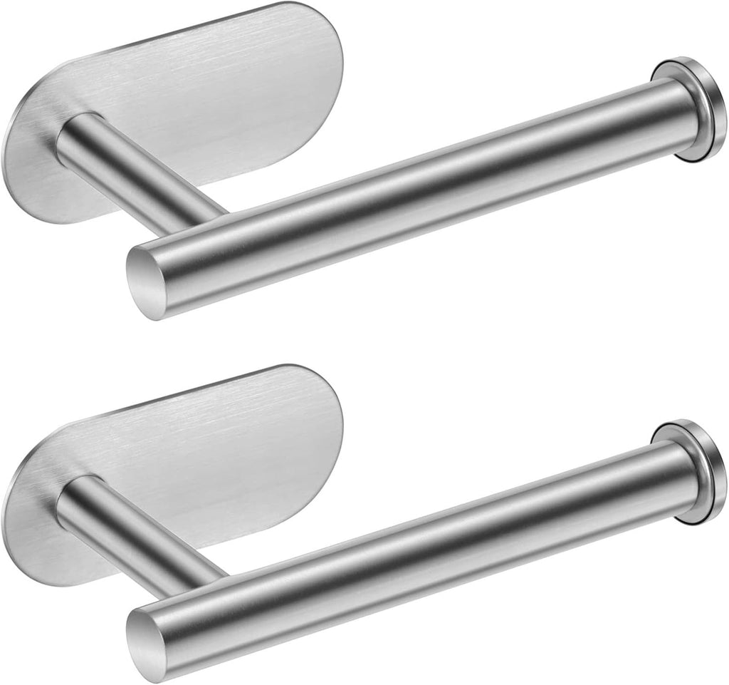 Toilet Paper Holder,Brushed Nickel,Wall Mount, Upgraded Adhesive Toilet Roll Holder,no Drilling,Bathroom/Rv/Washroom,SUS 304 Stainless Steel,Rustproof (Silver, 2 Pieces)