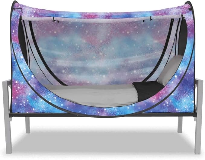 Privacy Pop up Eclipse Bed Tent Bed Drapes (Unicorn Galaxy, Full)