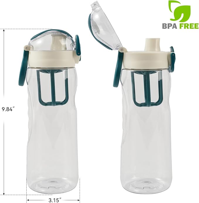 28oz Water Bottle with Fruit Infuser Strainer, BPA-Free Sports Water Bottle, One-Click Clear Water Bottle with Safety Lock for Office, Gym, Outdoors, Green