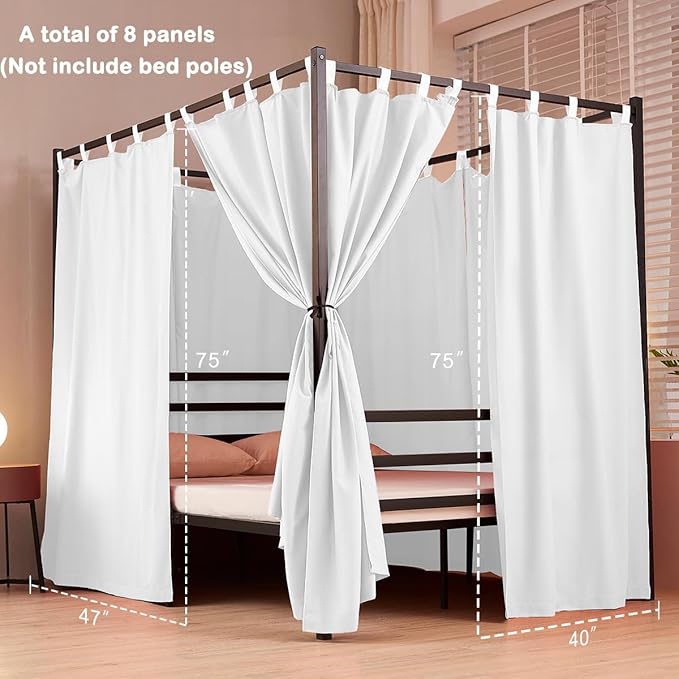 Akiky Canopy Bed Curtains 4 Corner Bed Canopies White Canopy Curtains Panel 8 Drapery Panel Curtain for All Bed Sizes