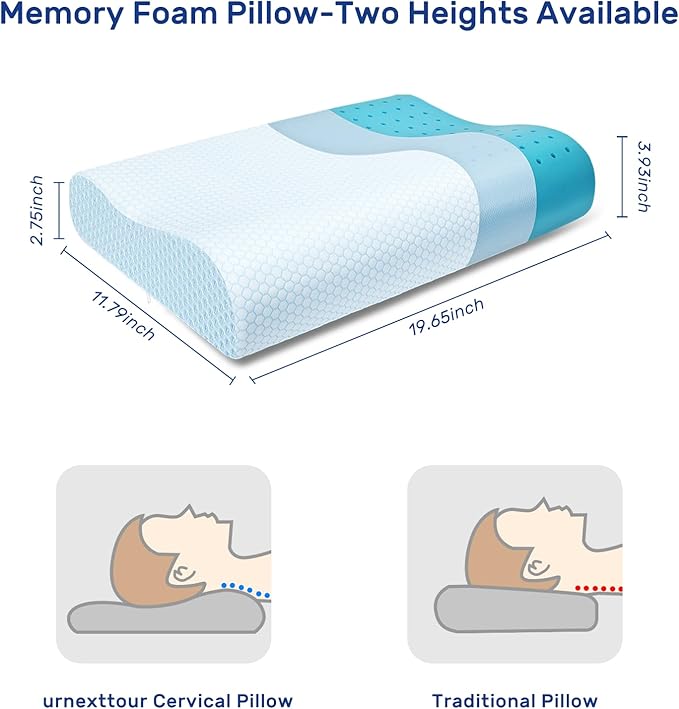 Memory Foam Pillows Cooling Pillow for Hot Sleepers Neck Pillow Bed Pillow for Sleeping Ergonomic Cervical Pillow Orthopedic Contour Pillow for Side Back-Blue White