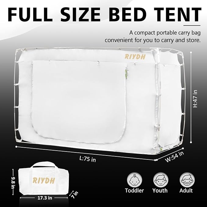 Bed Tent Bed Canopy Full Size Tents for Adult and Kids- Portable Dream Tent Indoor Sleeping Tents 70% Blackout with 3 Doors Breathable Big Space Tents