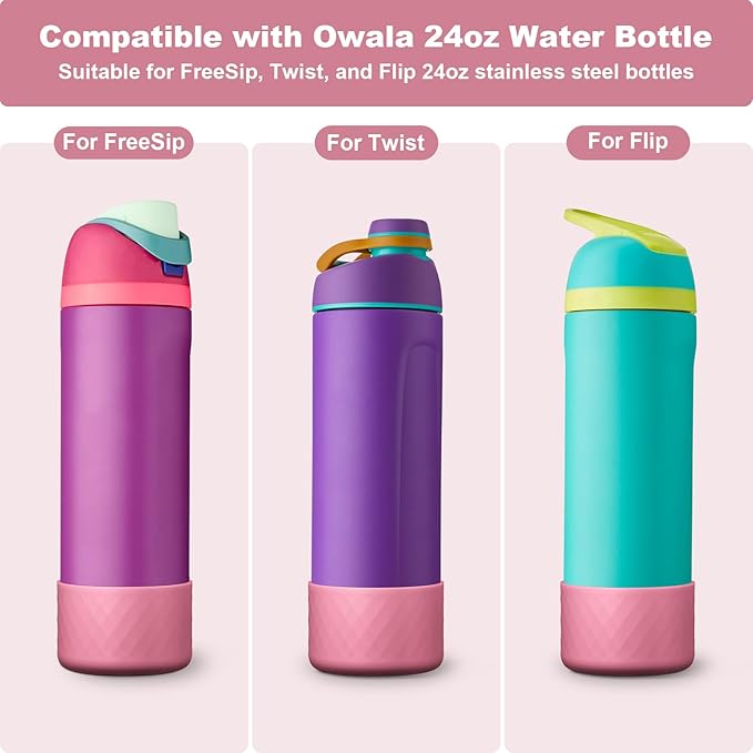 2PCS Silicone Water Bottle Boot for Owala 24oz 32oz 40oz, Anti-Slip Protective Sleeve Bottom Bumper Protector for FreeSip, Twist, and Flip Stainless Steel Water Bottles