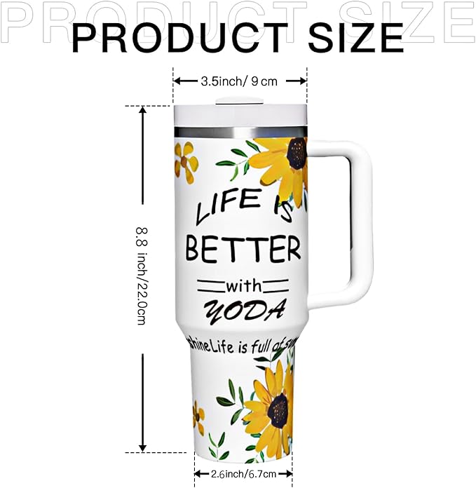 30oz Sunflowers Coffee Tumbler with Handle, Stainless Steel Double Wall Vacuun Insulated with Straw and Leak Proof Lid Travel Coffee Mug Cup, Birthday Gifts for Adult Women Men