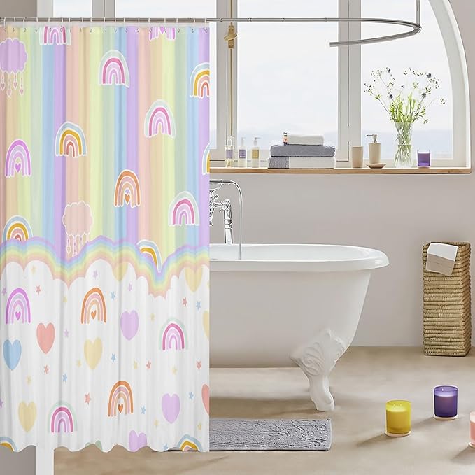 Feelyou Boys Girls Rainbow Shower Curtain Colorful Stripes Bath Curtain Geometric Bathroom Shower Curtain Set Kids Modern Art Teens Bathroom Accessories Room Decor 72"x84"