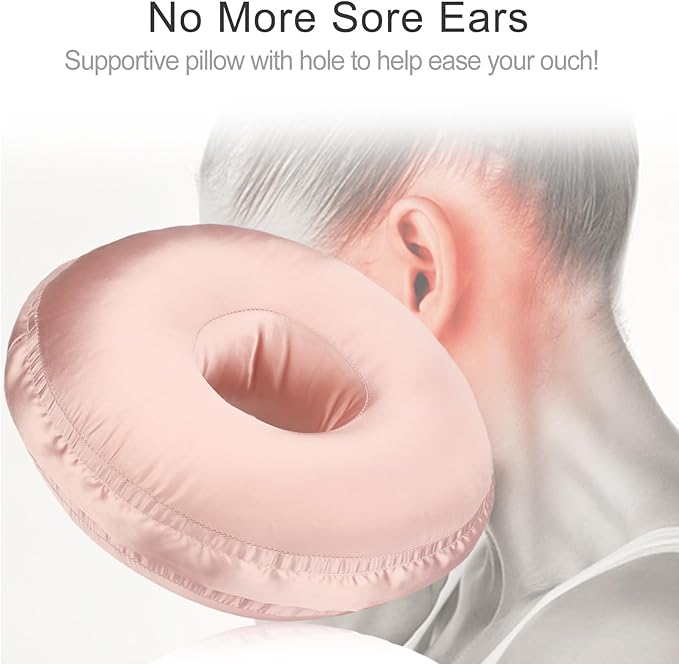 Silky Ear Piercing Pillows with Holes Removable Pillowcase Washable Donut Pillow for Ear Pain Side Sleeping Cartilage CNH Pressure Sore Tinnitus Headphones Relief Guard Protector Coral