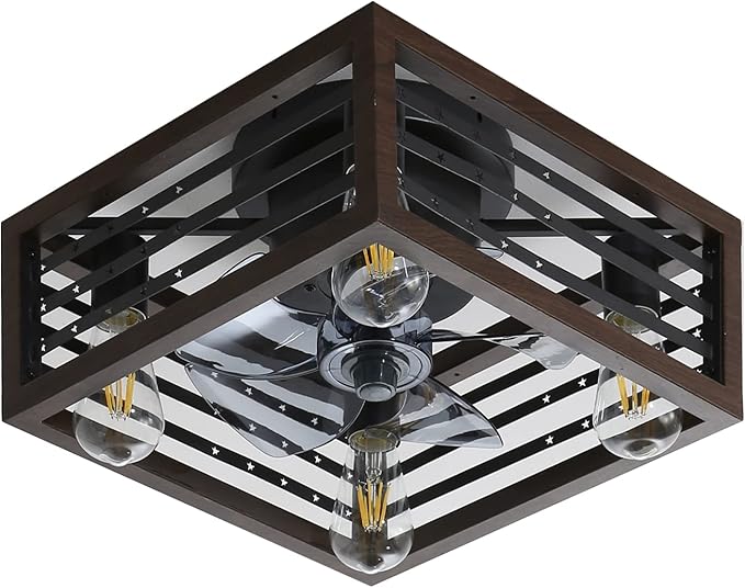 NicBex Ceiling Fan 18 Inch Ceiling Fans with Lights Industrial Caged Ceiling Fan with Blades and Remote Control Ceiling Fans with Flush Mount Design for Bedroom, Living Room, Brown
